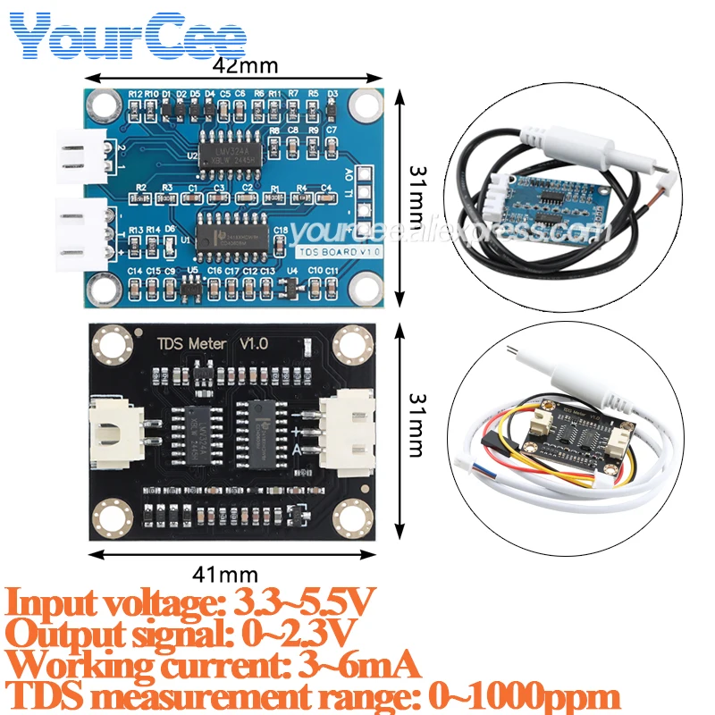 TDS Sensor Analog Signal Dissolved Solid Water Conductivity Liquid Detection Quality Monitor 0~1000ppm For Arduino 51/STM32