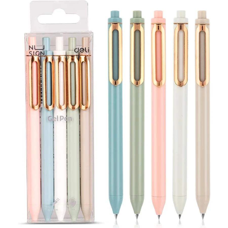 

Гелевые ручки, 5 шт., 0,5 мм, выдвижные, быстросохнущие, с черными чернилами, шариковая гелевая ручка с тонкими точками, гладкое письмо, без кровотечения для заметок