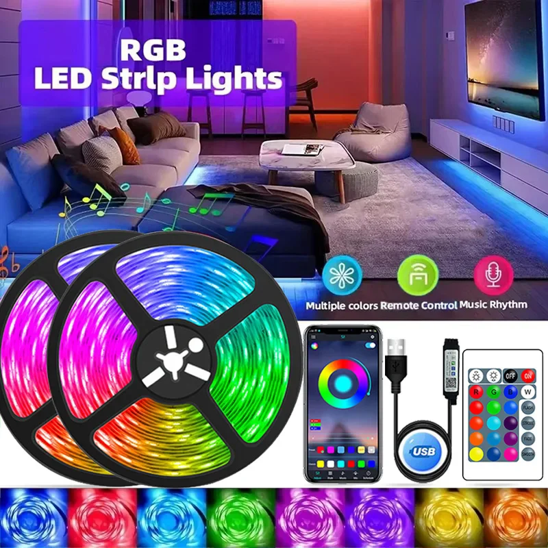 RGB 5050 LED Light Strip USB APP Control Color Changing Lights Flexible Lamp Tape Ribbon Diode Festival Party Gaming Room Decor