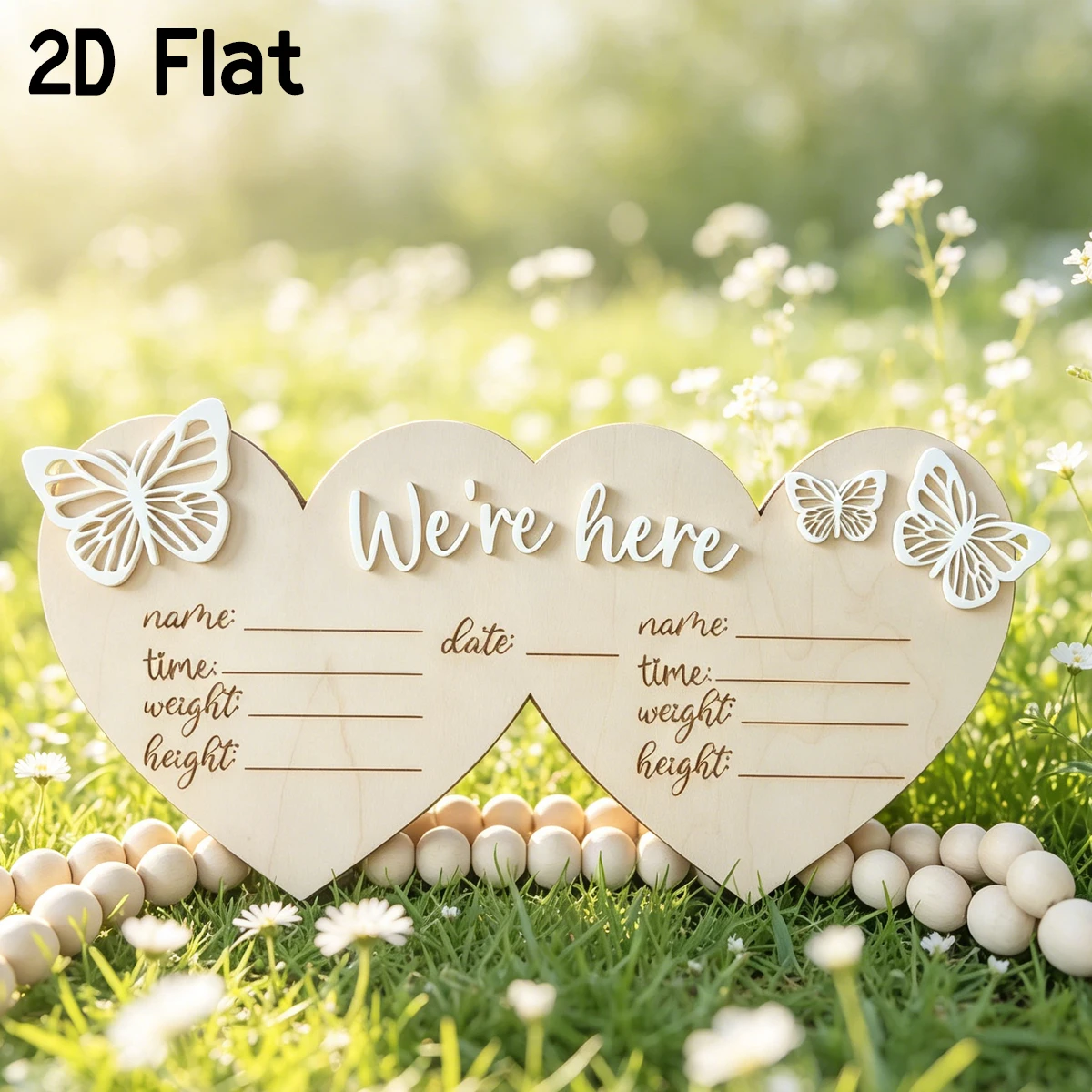 Personalized Baby Birth Announcement Wooden Sign,Double‑Heart Butterfly Newborn Photo Prop,Birth Stat Plaque,Keepsake Gift