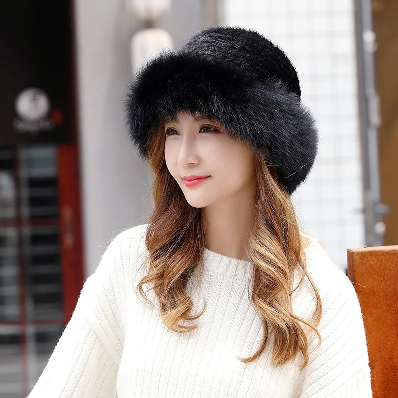Water wool hats women's brims knitted woolen fur woven basin top adults