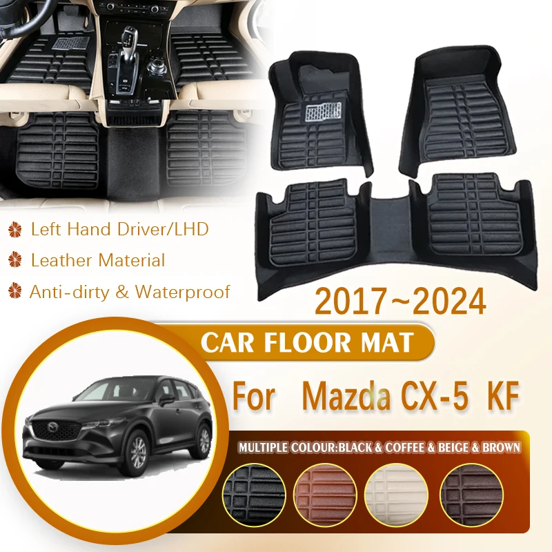 

for Mazda CX 5 CX5 CX-5 KF 2017~2024 LHD Luxury Car Leather Waterproof Foot Inner Liner Carpet Mats Custom Rug Car Accessories