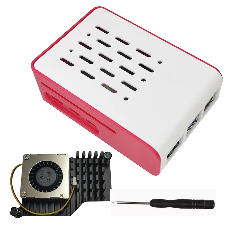Raspberry Pi 5 Red and White ABS Shell Compatible with Official Radiator Fan Active Cooling