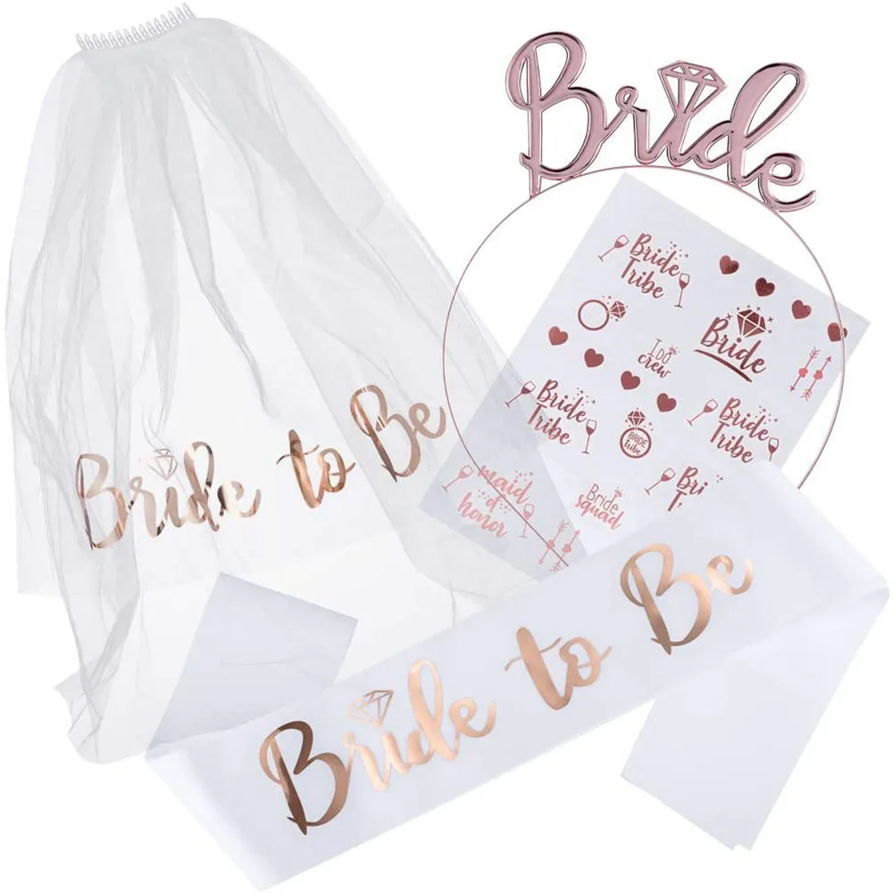 4Pcs Hen Party Bride To Be Sash Veil Tattoo Stickers Bachelorette Party Hen Night Wedding Party Decoration