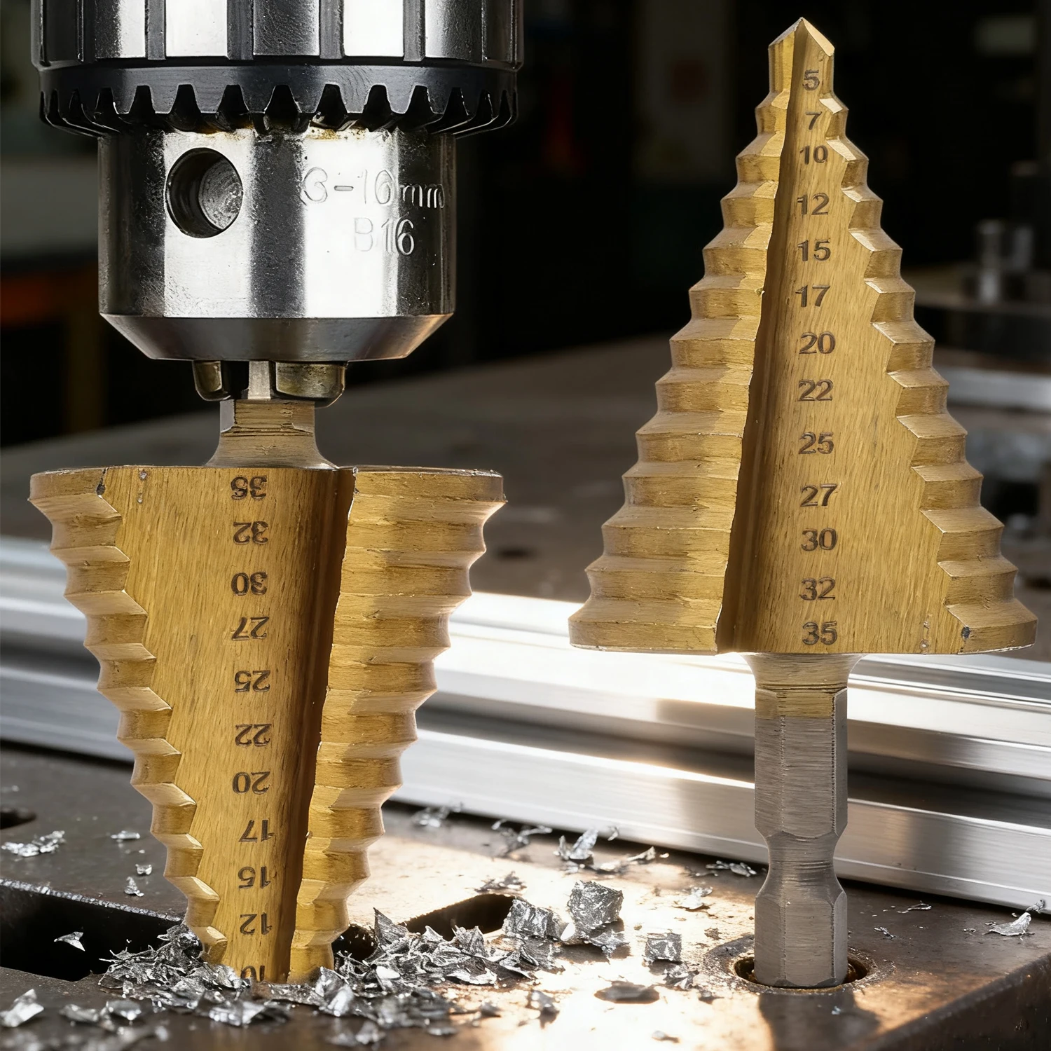 Broca de acero de alta velocidad de 5-35mm, brocas cónicas hexagonales con ranura recta para herramientas de agujeros de perforación de Metal y madera de plástico