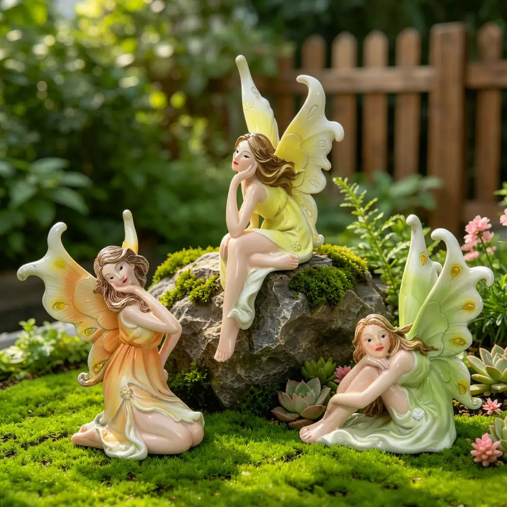 European Style Fairy Statue Resin Garden Figurine Decorative Ornament For Flower Pot Desktop Landscape Miniature Art Piece
