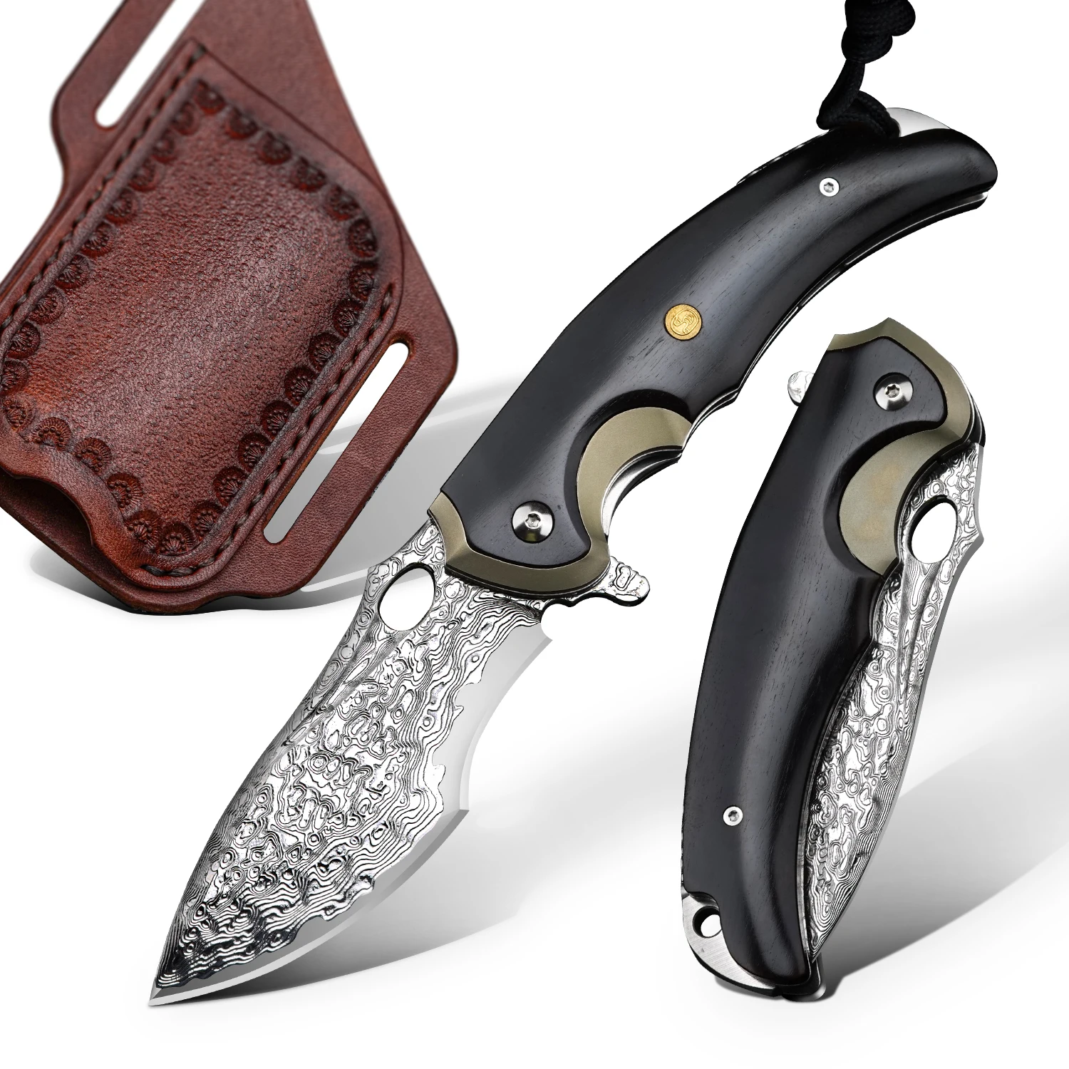 NEWOOTZ high quality VG10 Damascus steel ebony for outdoor Camping Survival fishing EDC knife can be made as a gift