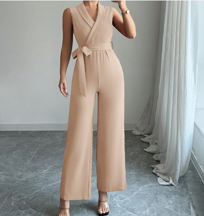 2025 Summer Women, Featuring A High Waisted and Lace Up Latest Jumpsuit High End Minimalist Style Waist Cinched Wide Leg Pants