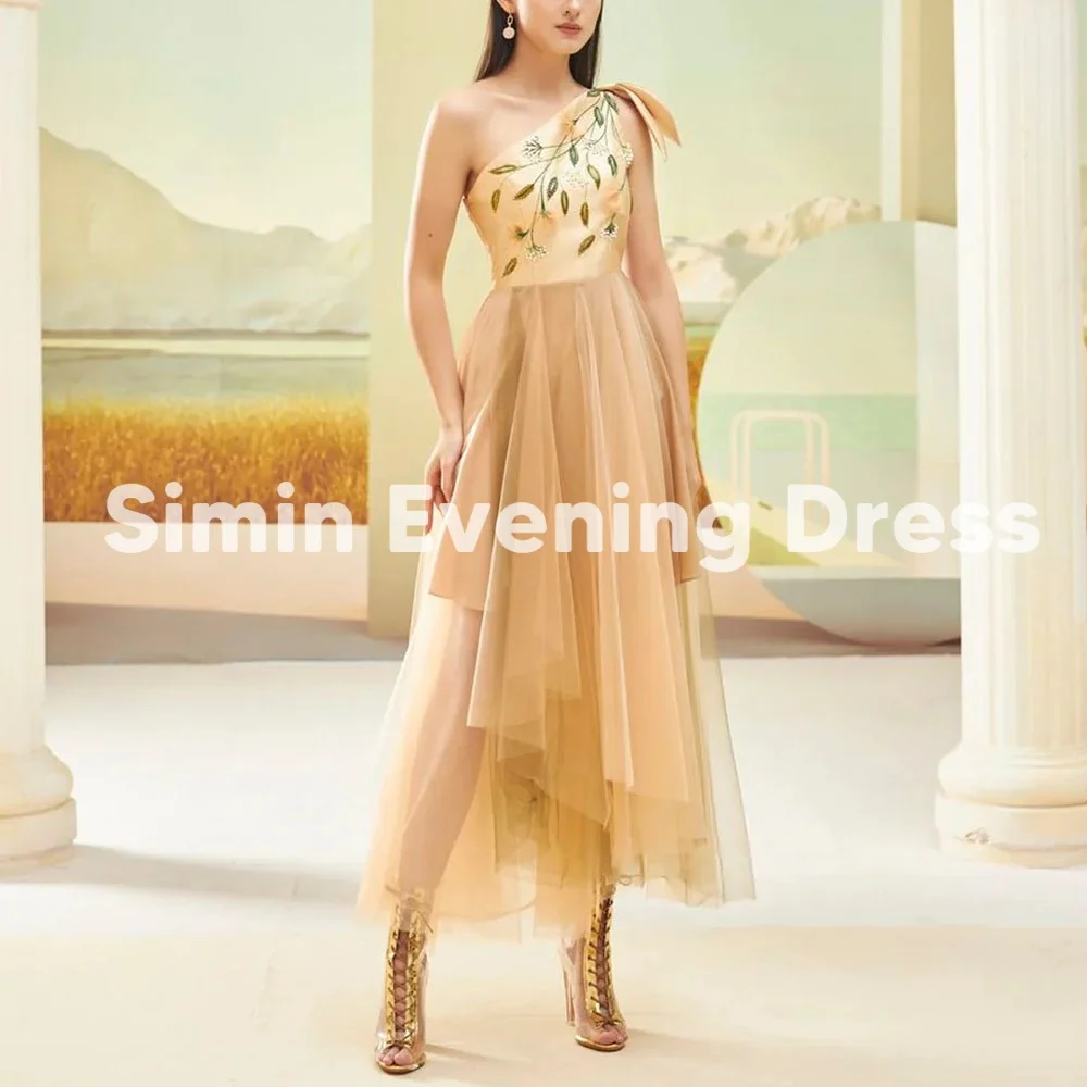 

Simin женские вечерние платья трапециевидной формы на одно плечо с цветами и бисером без рукавов до щиколотки, вечерние элегантные вечерние платья 2025