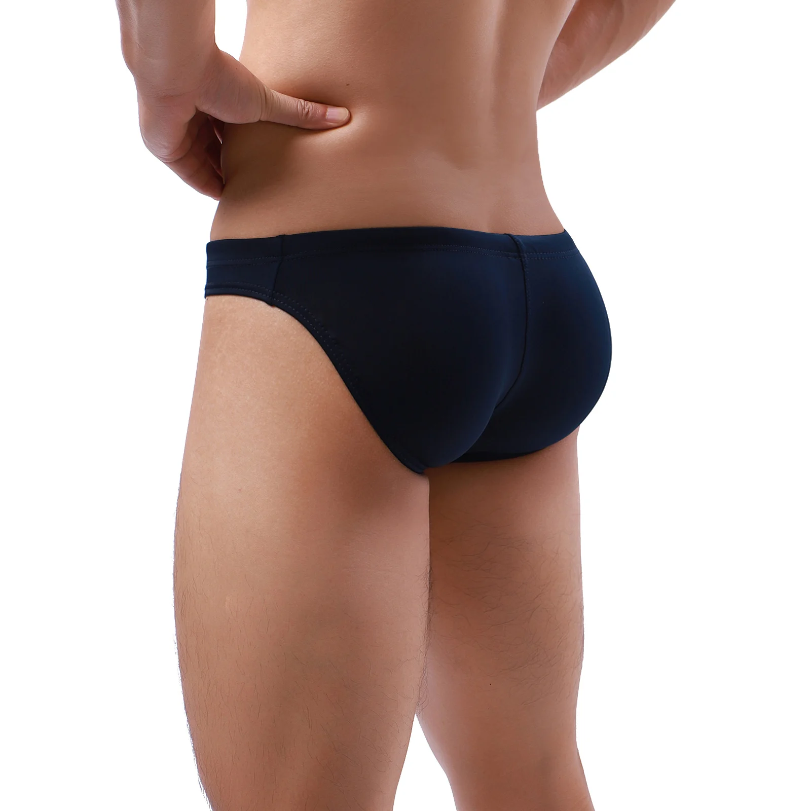Herren-Bademode in einfarbiger Ausführung, niedrig sitzende Badehose mit Kordelzug, Strandunterwäsche, schnell trocknender Badeanzug, Badeshorts, Strandbekleidung – Detail 4