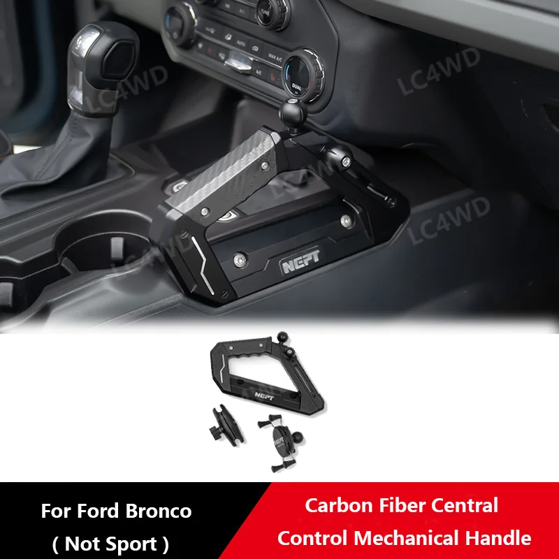 Off Raod 4x4 Accessories Carbon Fiber Center Console Grab Handle w/ Phone Holder Hole For Ford Bronco 2021-2026 (Exclude Sport)