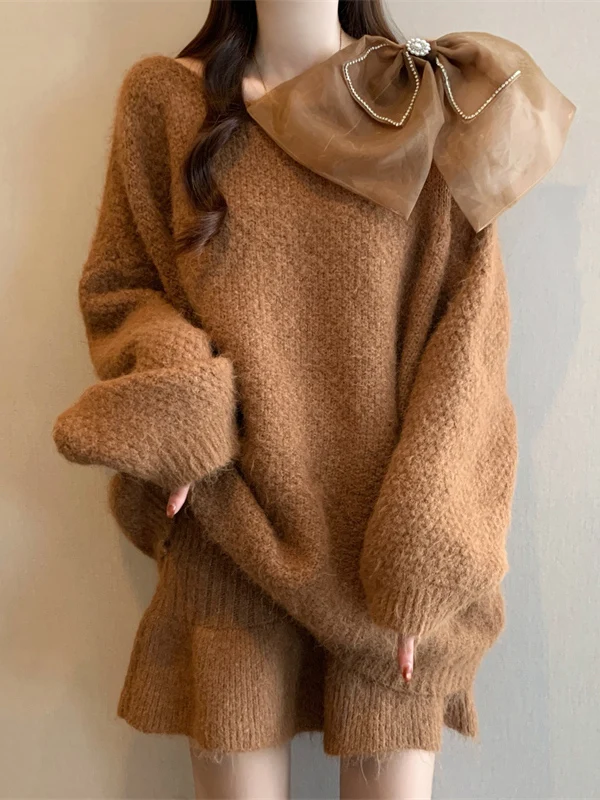 

Caramel Knitwear Sweater Set Large Size Women's Fashionable Ageless Early Spring High Waist Skirt Long Sleeve Casual Commute ...