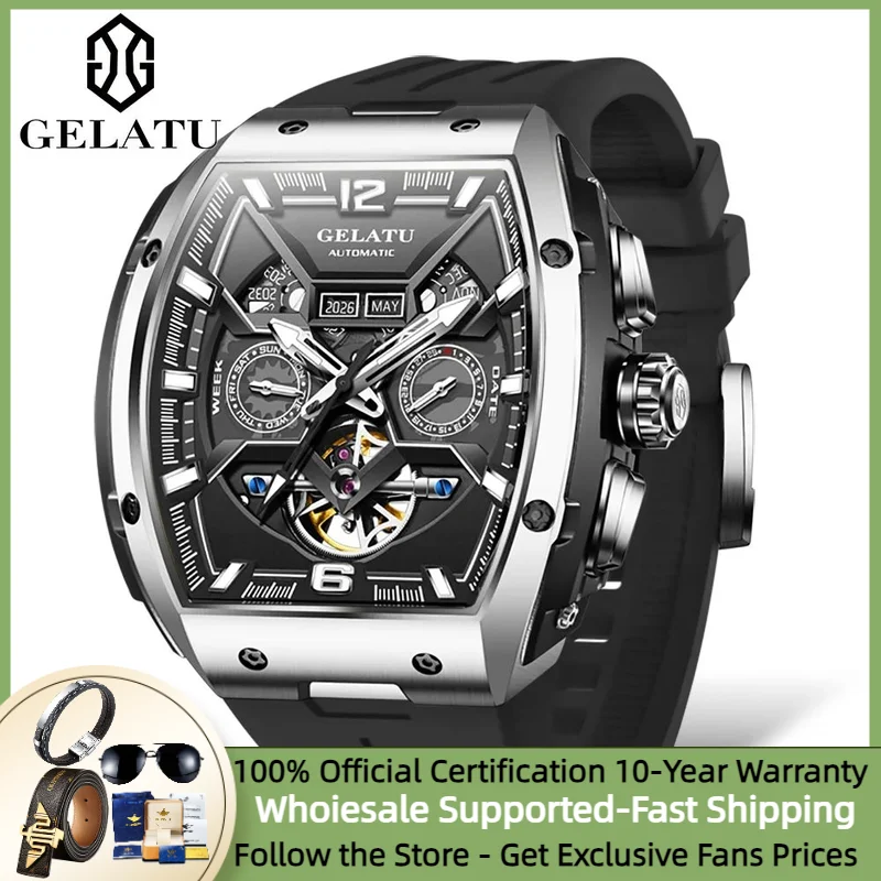 GELATU 6013 Men\'s Watches Multifunctional Calendar Skeleton Mechanical Watch Sapphire Mirror Automatic Watch for Men Fashion NEW