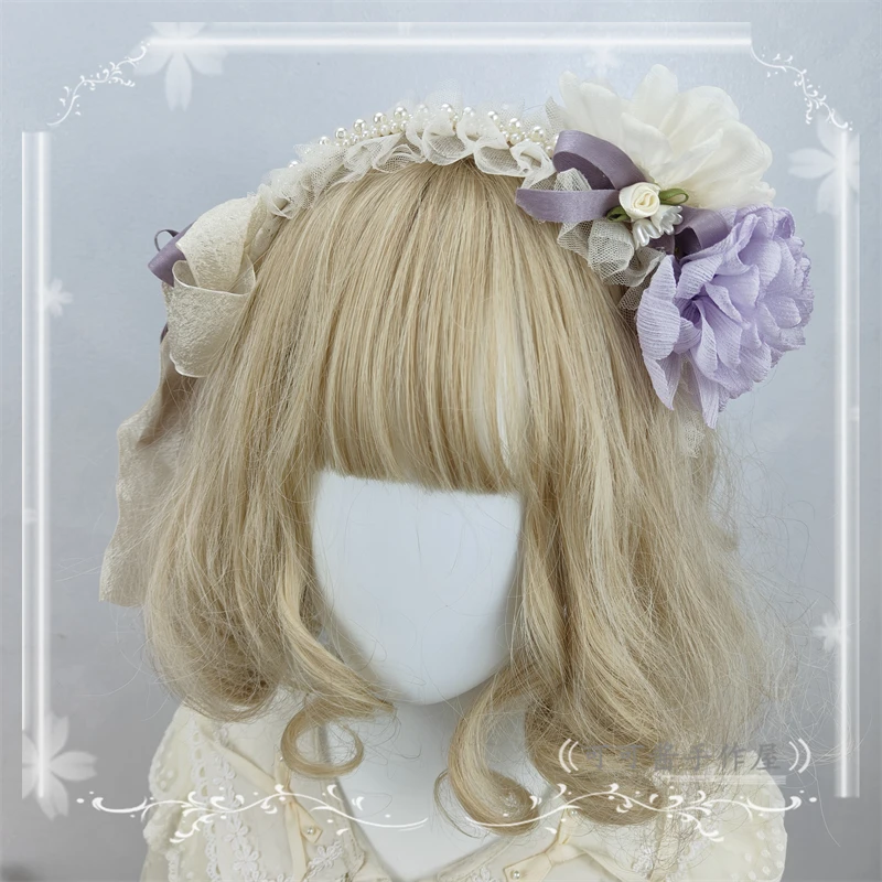 Original Fog Blue Moonlight Gadget Bow Edge Clip Hair Band Lolita KC Headband Smoky Purple Lolita Hair Accessories