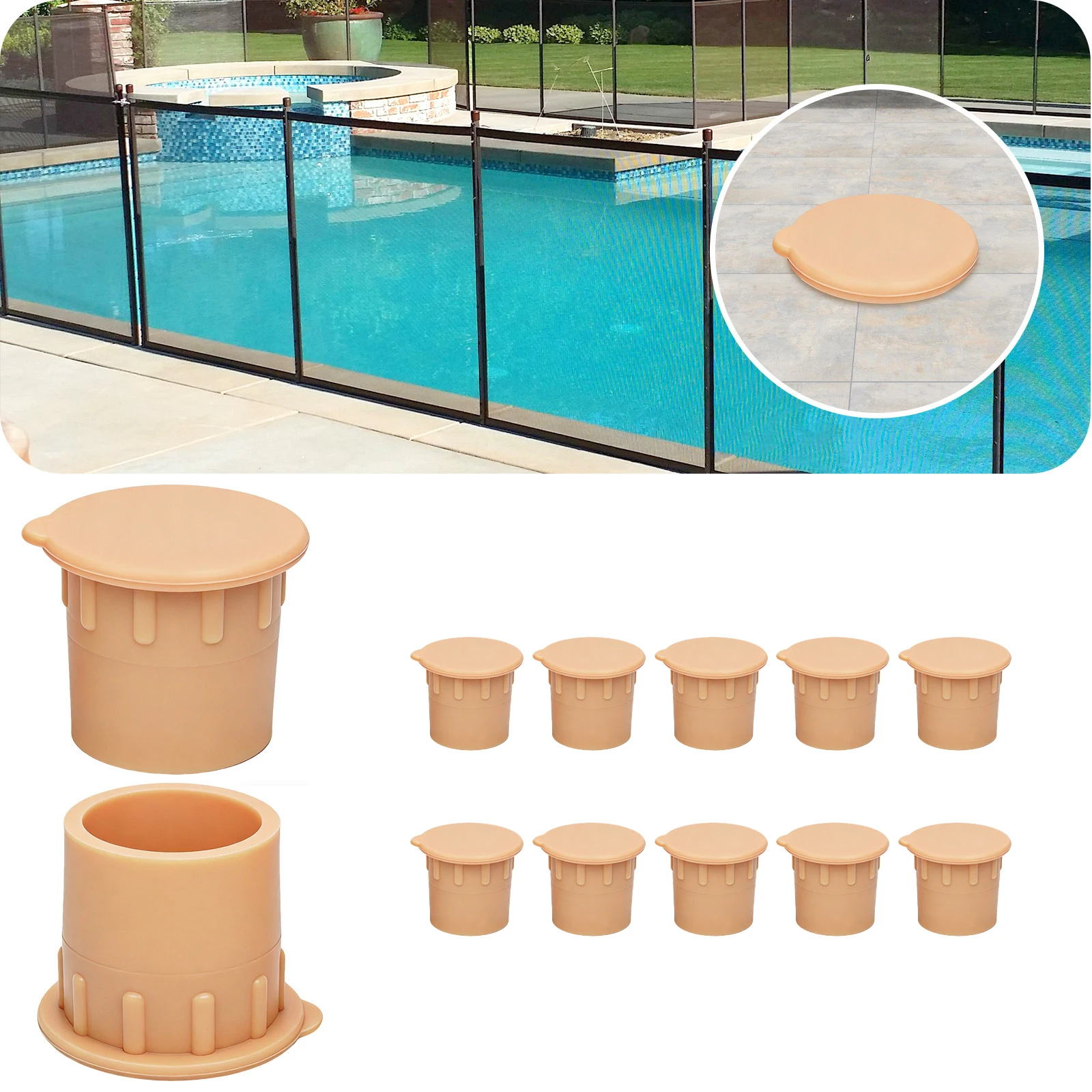 12pcs Pool Fence Hole Caps with Easy Pull Tab Flexible Silicone Anti-slip Ribs Pool Patio Barriers Hole Inserts Safety Covers