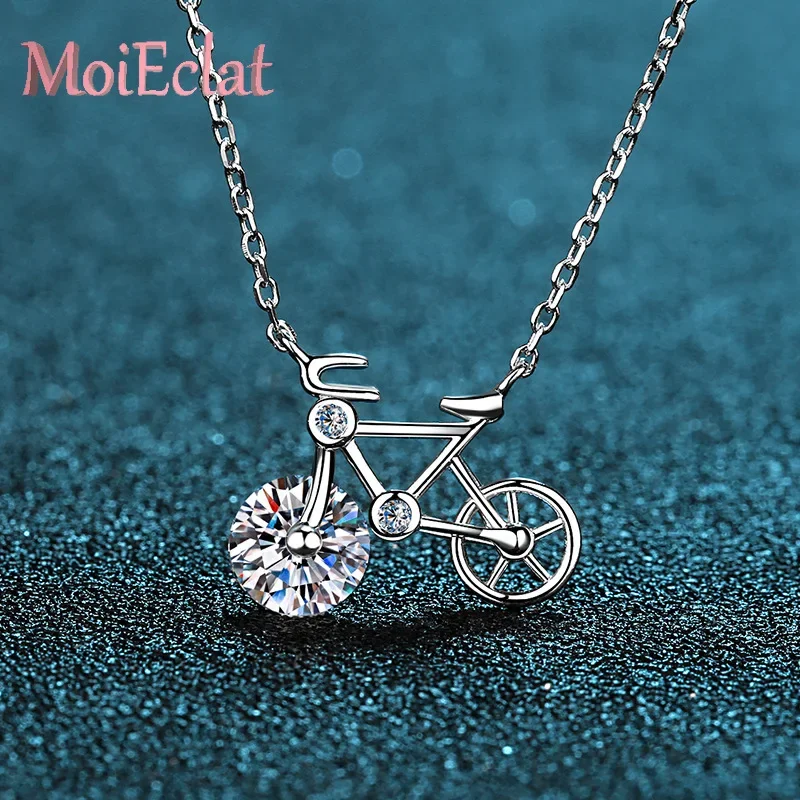 

1 карат Муассанит, милый велосипедный дизайн, ювелирный кулон для женщин, платиновая PT950, велосипедная цепочка на ключицу для подруги, праздничный подарок