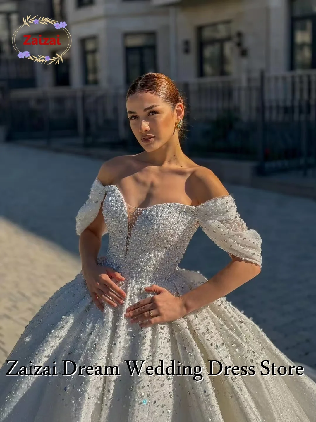 Customized Luxury Pearl Beaded Wedding Dress Off Shoulder Ball Gown Bridal Dress Sparkly Princess Wedding Gown Vestido De Novia