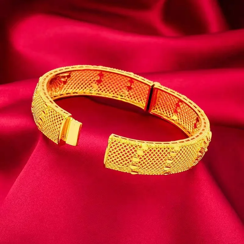 Women's 9999 24K Real Gold Open Screen Peacock Bracelet Buckle Retro Women's Bracelet Wedding Decoration Bangles Gift for Mother