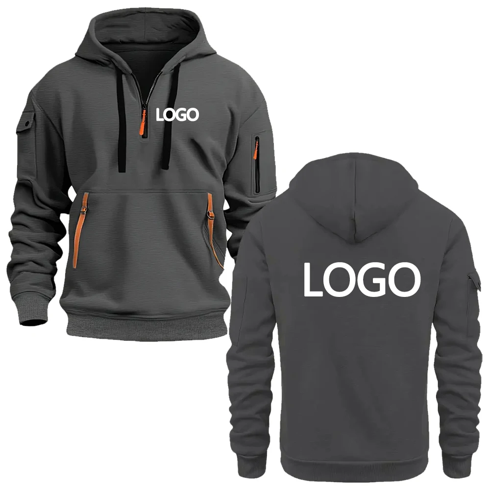 

Hot-selling unisex custom printed loose casual sporty style, with zipper, multi-pocket long-sleeved hooded sweatshirt