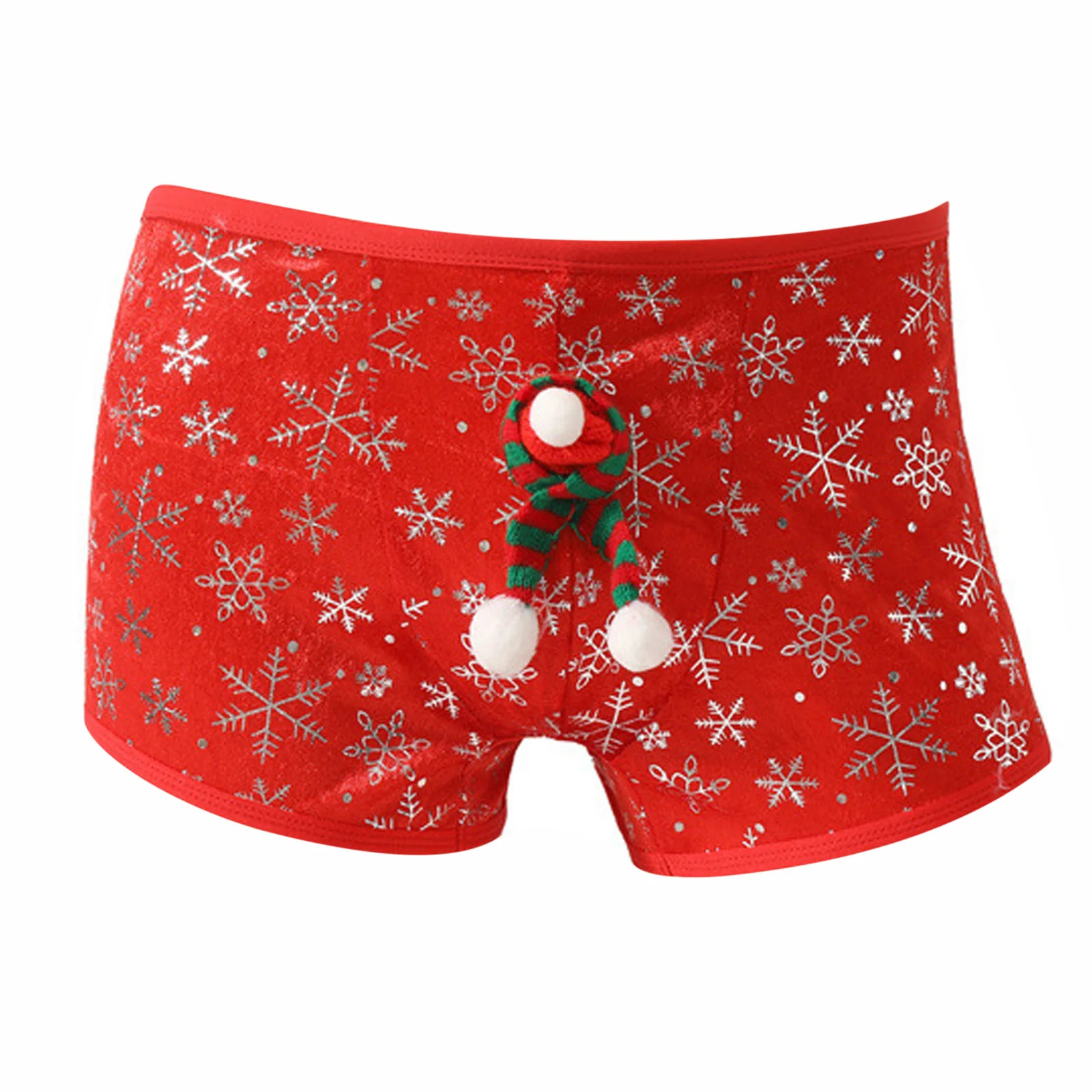 กางเกงในคริสต์มาสสำหรับผู้ชาย ลายเกล็ดหิมะวิบวับ พร้อมกล่องตกแต่งตลกๆ บ็อกเซอร์/จีสตริง สำหรับคู่รักในคืนเดทหรือเล่นเกม