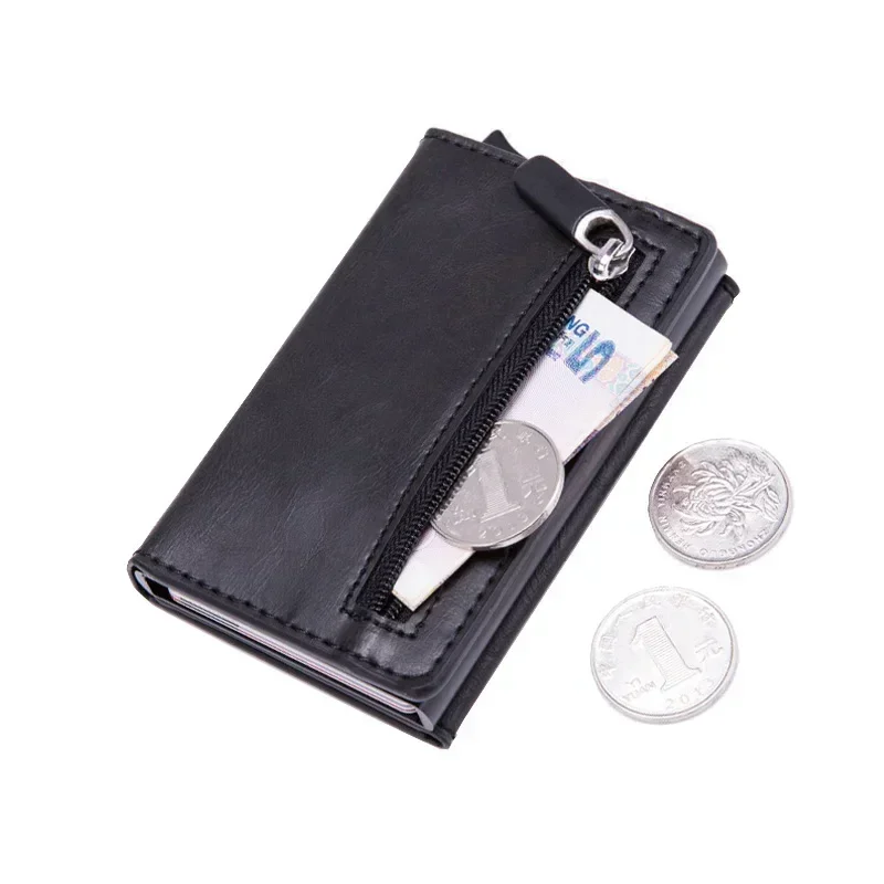 Anti Rfid Metal Business Card Holder Automatic Pop Up Case Men Trifold Coin Purse Small Carbon Visit Credit Cardholder for Men