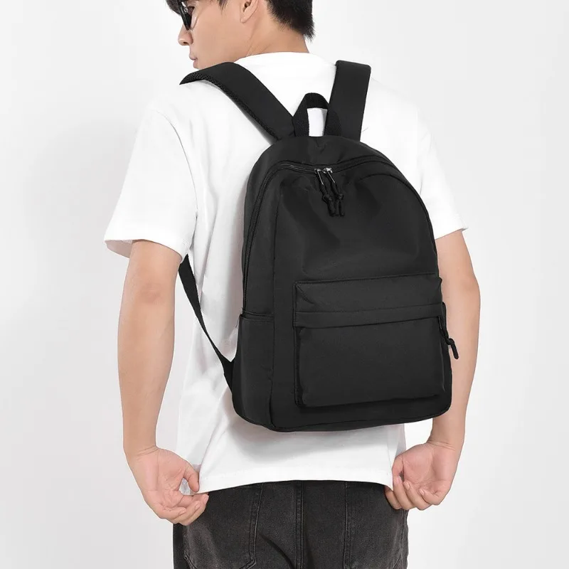 1pcs Polyester Solid Backpack Large Capacity Unisex Rucksack Front Pocket Dual Zippers School Travel Laptop Daily Daypack