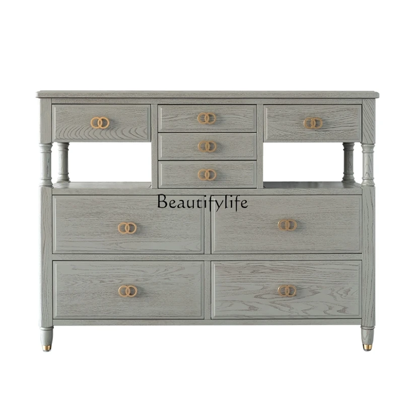 

Drawer Side Cabinet Bedroom Italian Light Luxury High Grade Gray Modern American Solid Wood