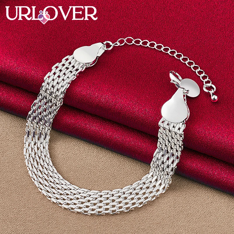 URLOVER 925 Sterling Silver 24K Gold Bracelet For Woman 10mm Mesh Strap Chain Bracelets Party Birthday Wedding Fashion Jewelry