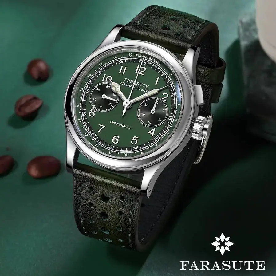 FARASUTE Men Chronograph Watch 40mm Panda Manual Winding Mechanical Wristwatch Sapphire ST19 Luminous Pilot