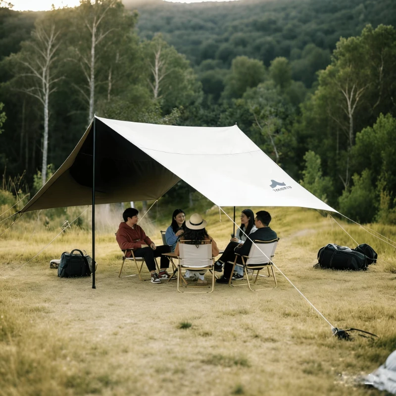 Portable Sturdy Waterproof Tarp Tent Easy-Fold Shade Sun Protection Outdoor Support Structure for Wild Includes Pole Accessory