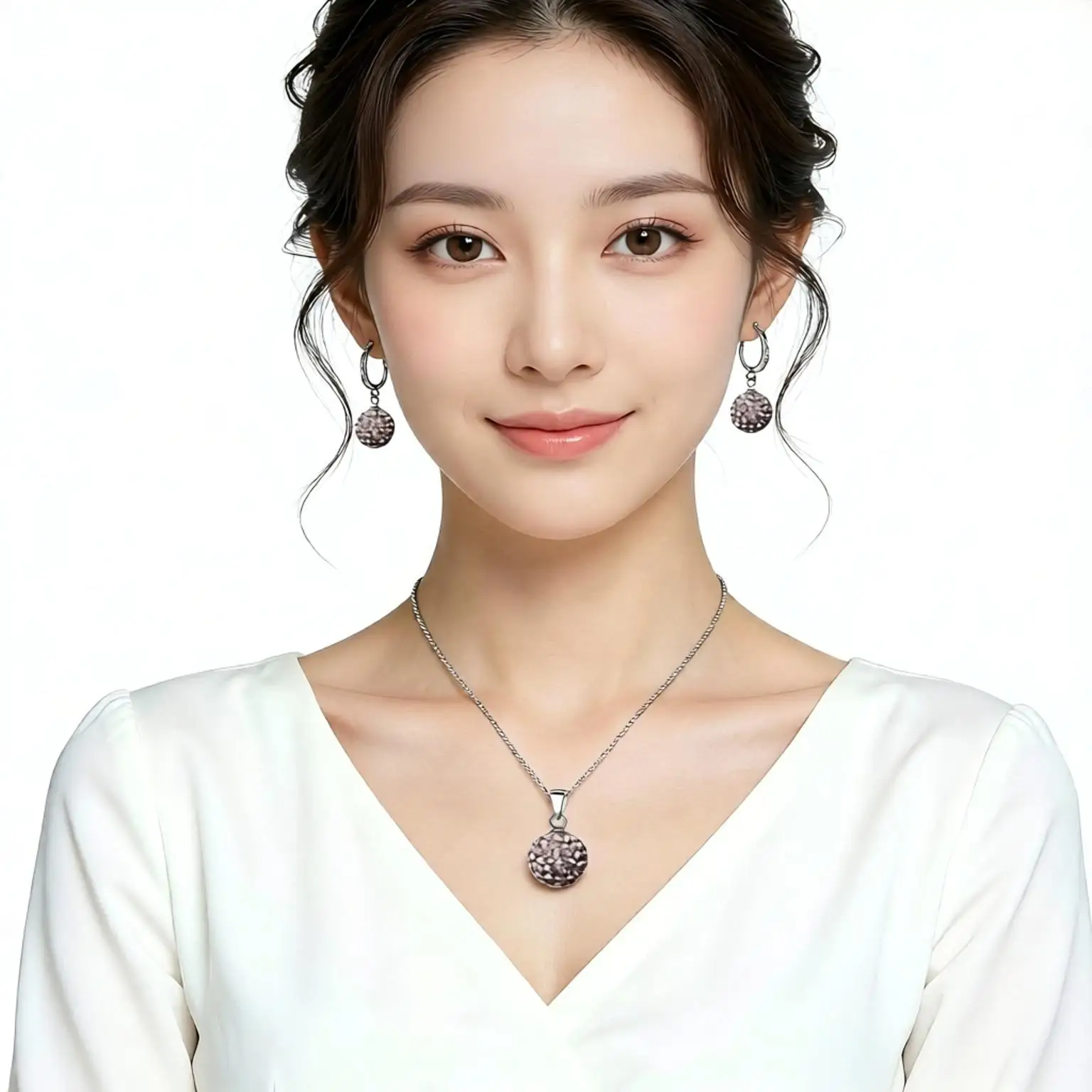 Genuine 925 Sterling Silver Micro Paved Crystals Disco Ball Necklace Earrings Set for Women Girls Party Jewelry Gifts Accessory