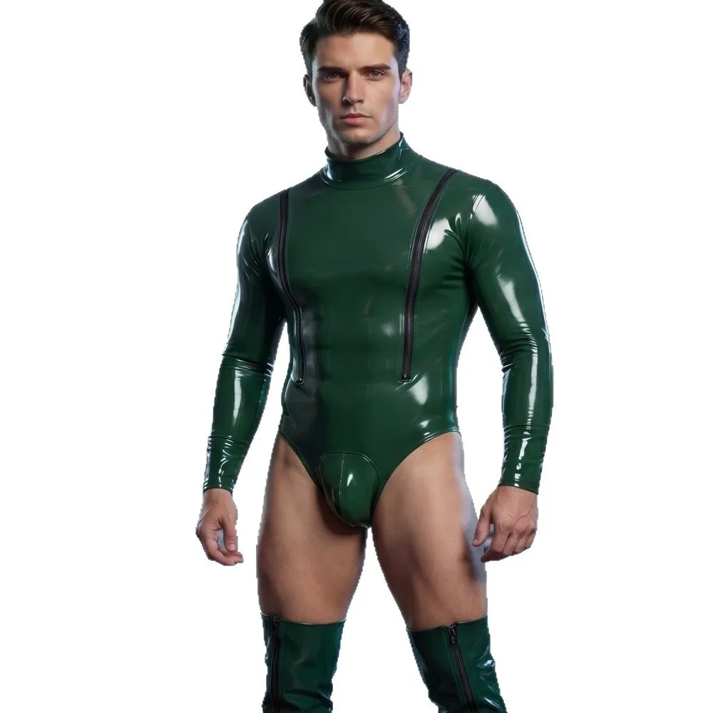 Bild 4: Herren Glänzender PU-Leder Einteiler Sexy Bühnen-Performance-Outfit Stylisch