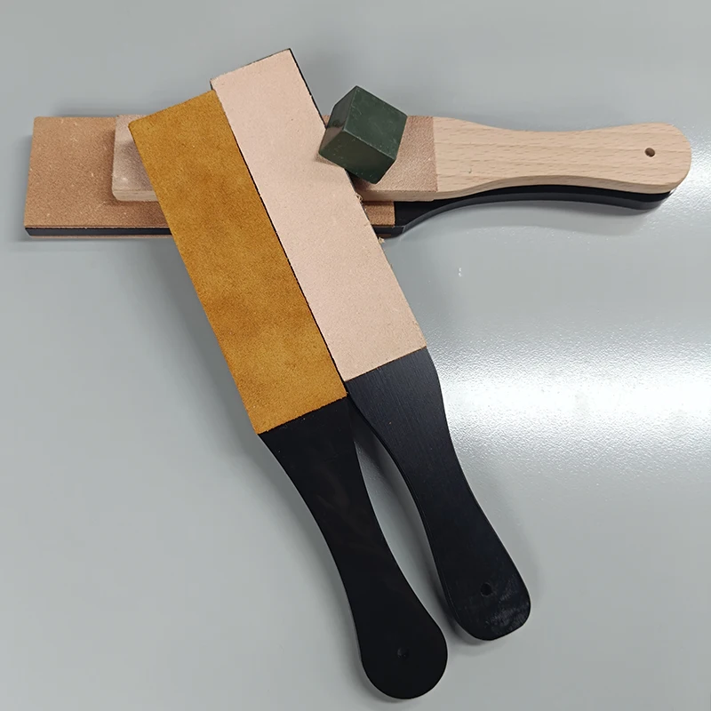 Double Side Leather Strop for Knife Sharpening Stropping Block Kit with Polishing Compound Knife Sharpening Double Side