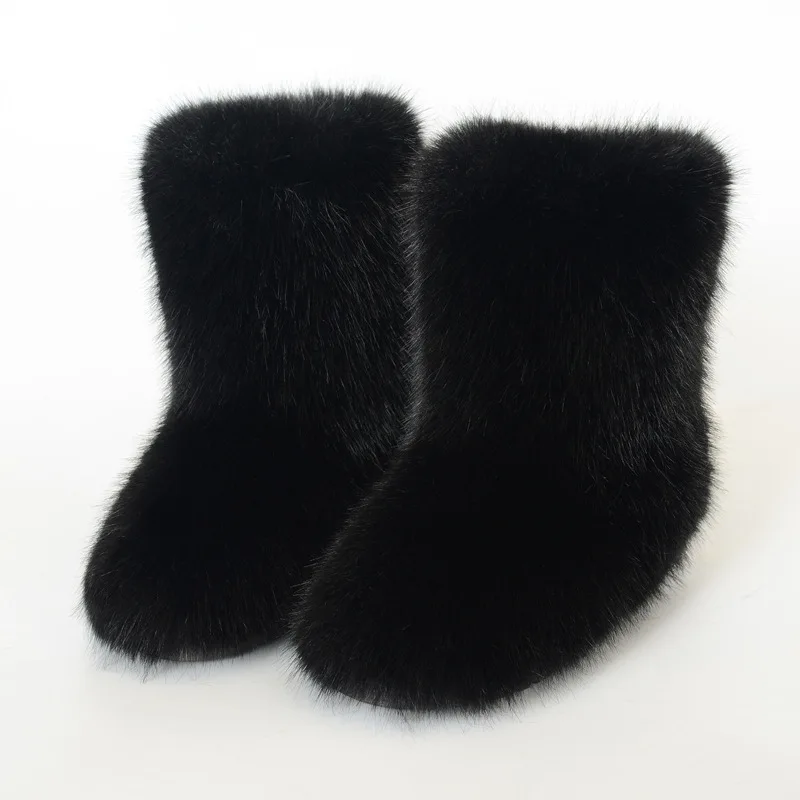 

2025 Women Winter Thigh High Fluffy Boots Ladies Furry Faux Fox Fur Long Warm Shoes girls New Designer Plush Knee High Fur Boots