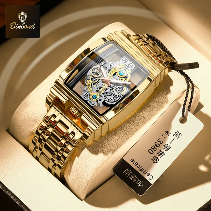 

BINBOND Fashion Men's Watches Wine Bucket Motorcycle Gear Strip Hollow Tourbillon Personalized Luminous Waterproof Men Watch