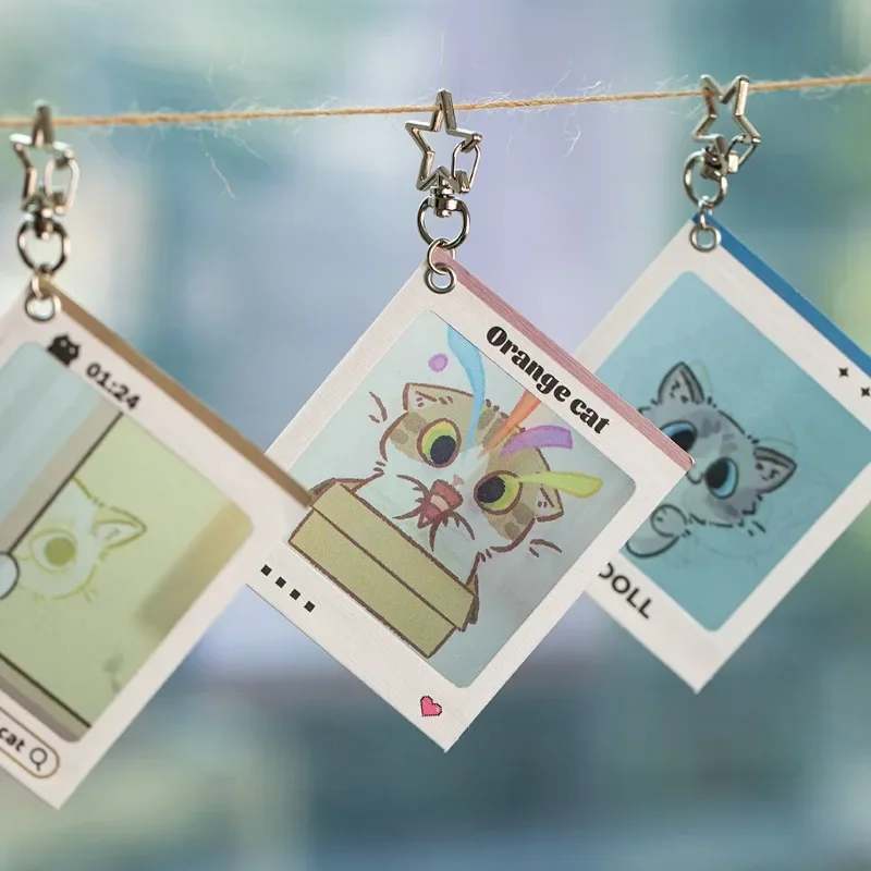 Moving Picture Cat Keychain Organizer Cute Cartoon Lenticular Animation Effect Design Key Holder for Kids Kawaii Stuff Student