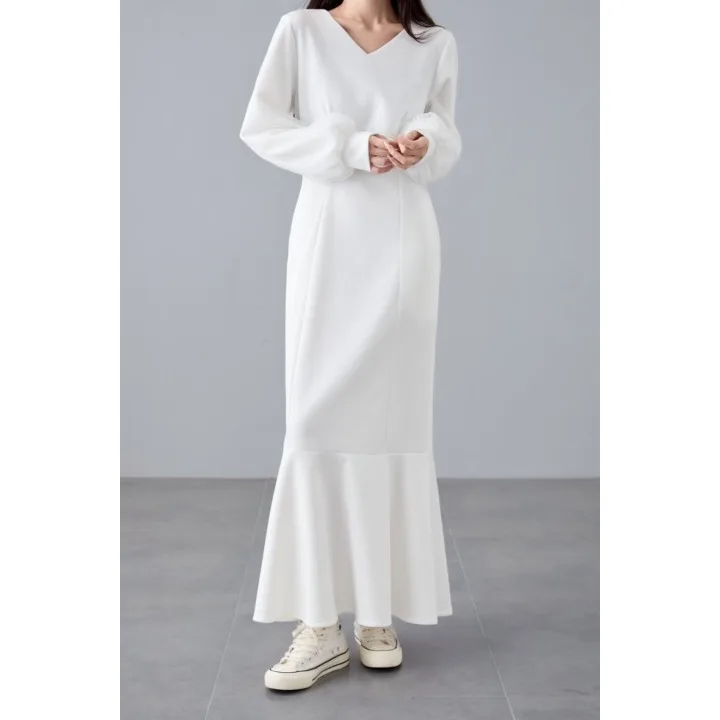 

Ele Autumn Winter Fi Tail Dr Women's plus Size V-Ne Long Dr High-End Splicing Faionable Casual Cotton Gown