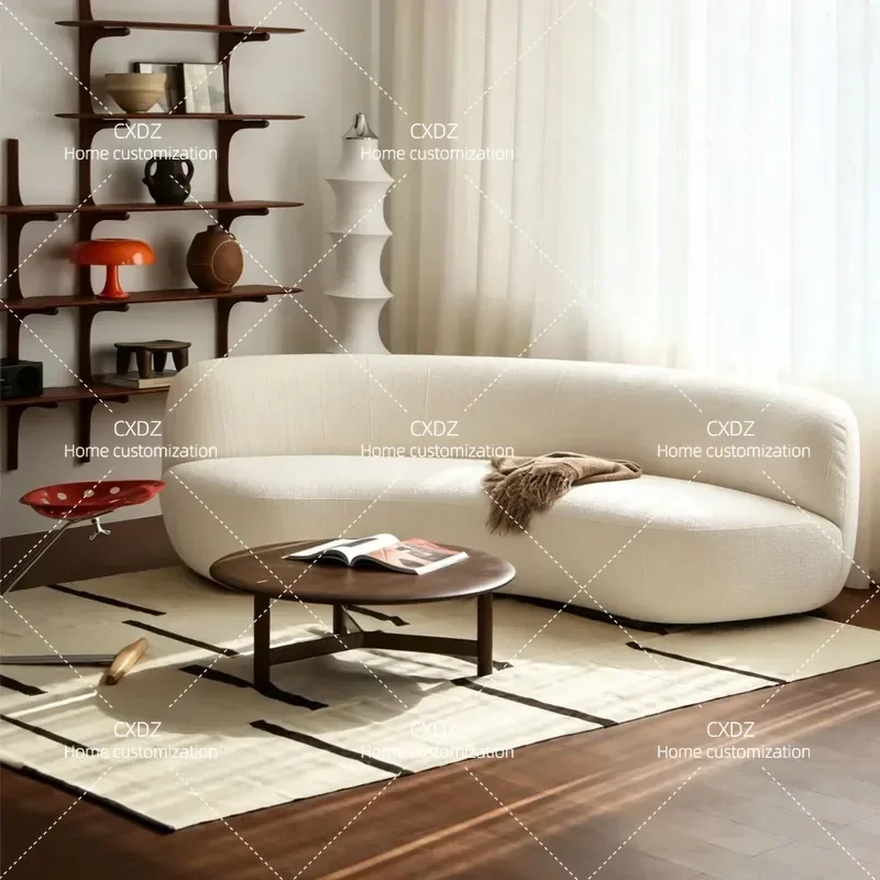 Wabi Sand Cream Wind Curved Chenier Fabric Sofa Small Apartment Living Room Homestay Model Room Leisure Three