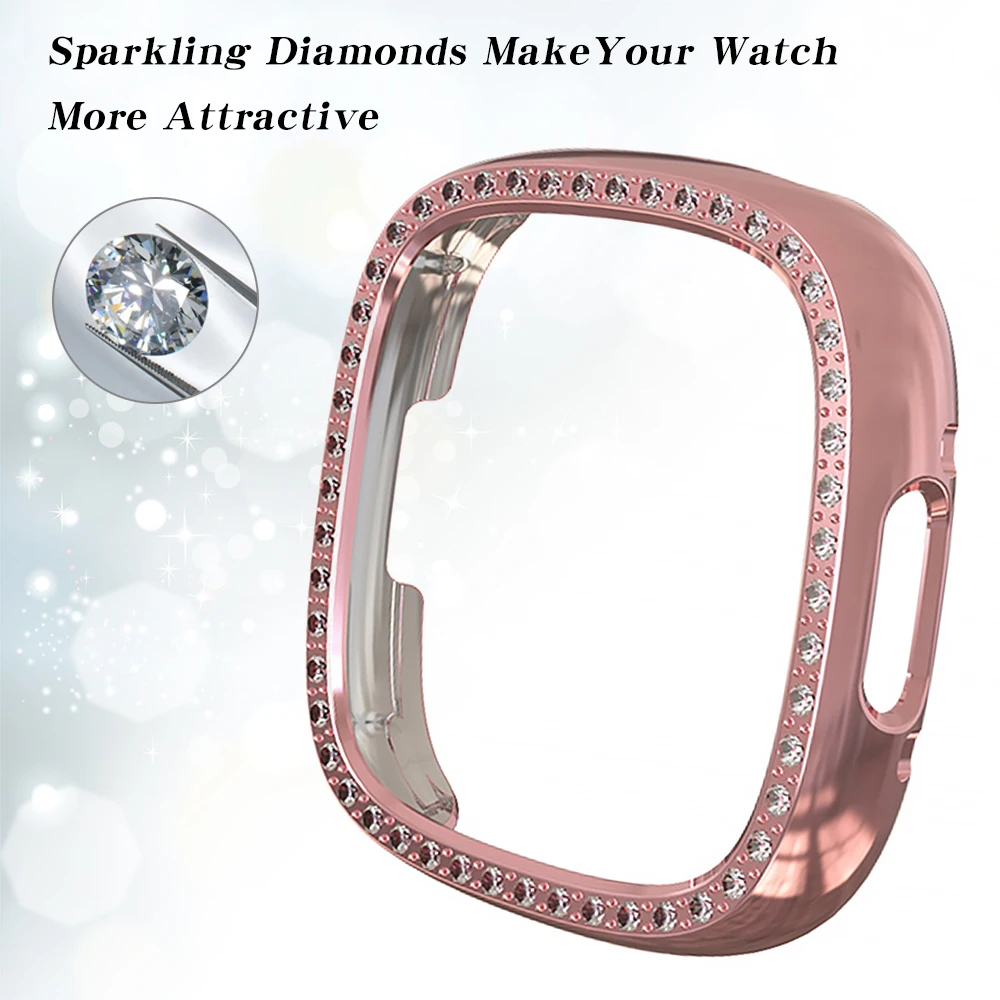 Diamond Protector Cover for Fitbit Versa 4 Watch Hard PC Hollow Frame Bling Bumper for Versa Sense 2 Smartwatch Protective Case