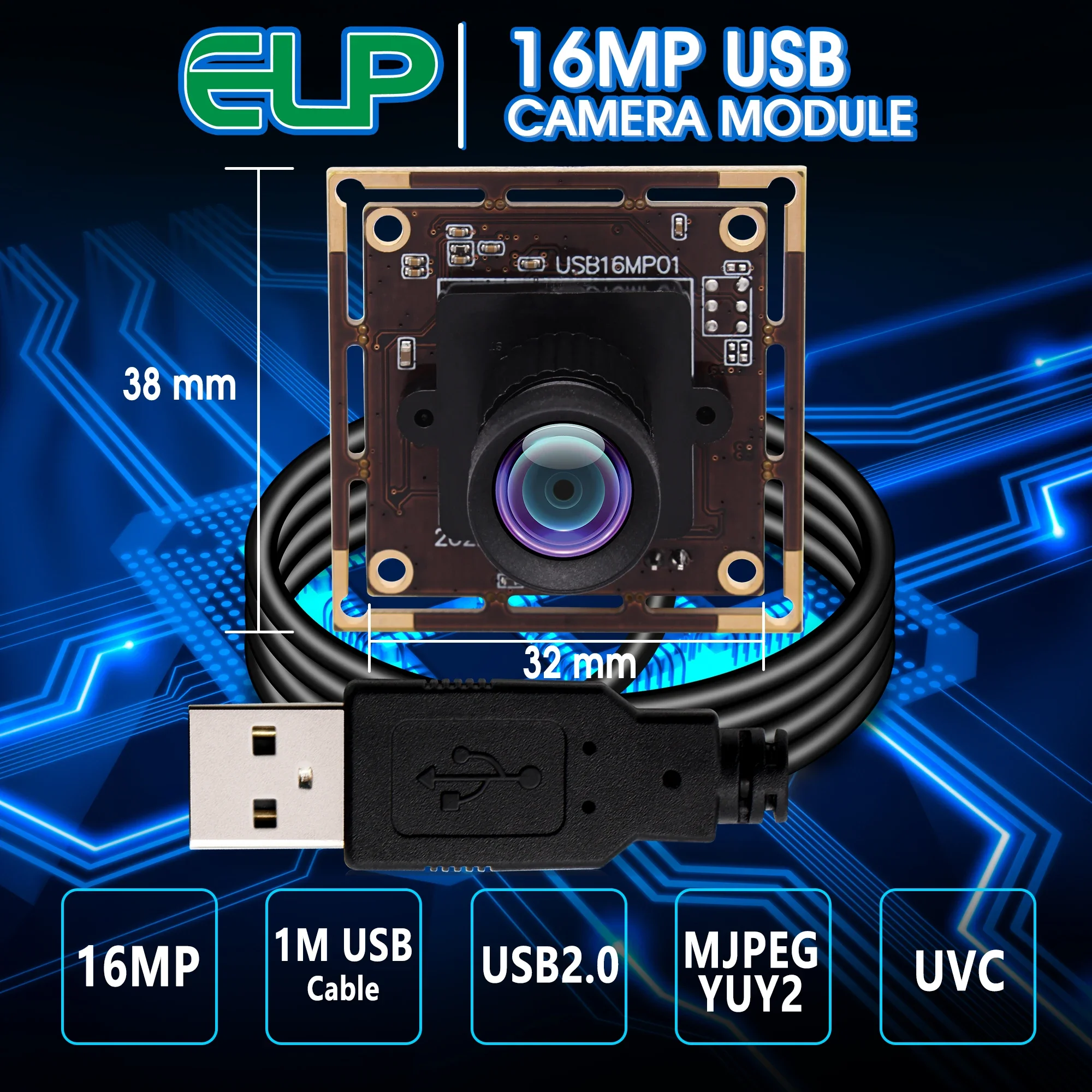 

ELP 16MP USB Camera Module 4656x3496 UVC Security Industrial Webcam for Windows Android Mac Linux Raspberry PI