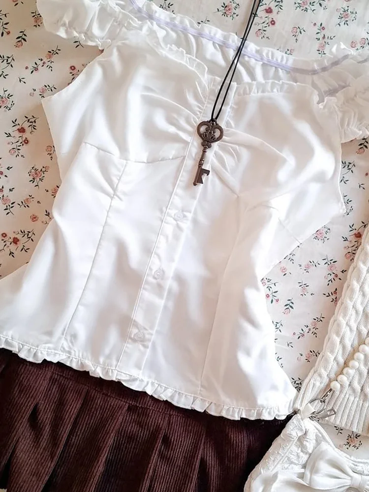 

Original White Strapl Women's irt Summer 2025 Faionable Waist-Cinching Cotton Blend Commute Sle Single-Bule Closure