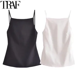 TRAF Bezrękawnik Damski Tank Top Summer Black Crop Top Women Sexy Backless White Top Woman Fashion Party Short Tops With Straps