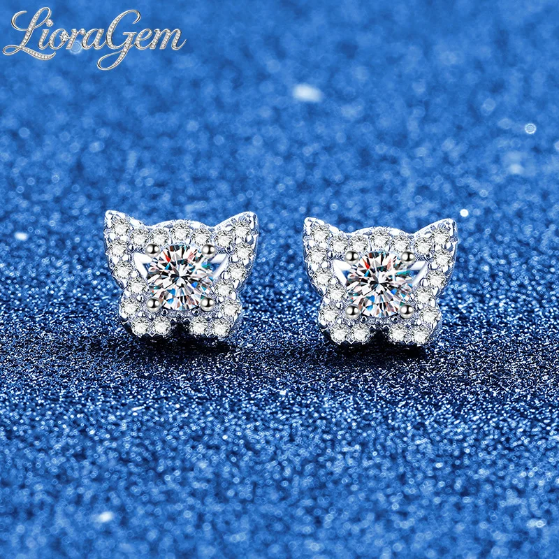 

LioraGem Mini Butterfly Moissanite Stud Earrings, Delicate Minimalist Moissanite Earrings Platinum PT950 Stamp Girlfriend Gift