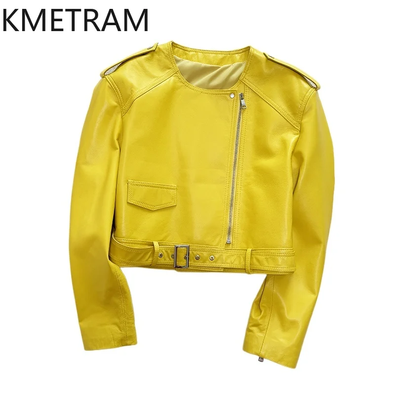 100% Top Layer Sheepskin Jacket Woman Biker Short Real Leather Jackets New in Outerwears Fall Clothes 2025 Women veste femme