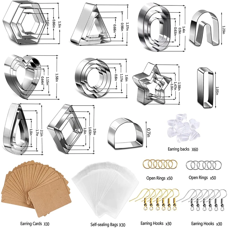 307Pcs Polymer Clay Earring Cutters Molds Tools With Earring Cards Earring Hooks Open Rings Earring Backs