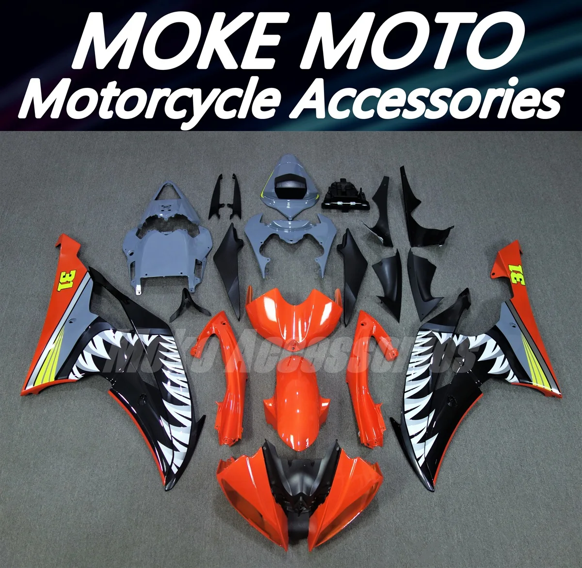 

Moke moto Motorcycle Fairings Kit Fit For Yzf-R6 2008 2009 2010-2014 2015 2016 Bodywork Set ABS Injection New Orange Shark