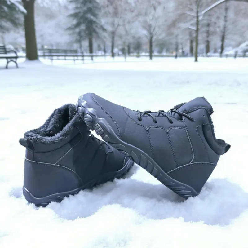Botas Barefoot para mujer, botas de nieve de invierno para hombre, zapatos cálidos de felpa hasta el tobillo, zapatos antideslizantes impermeables para senderismo al aire libre, talla grande