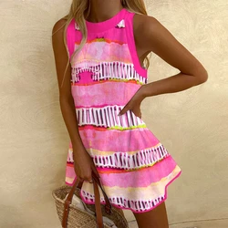 Summer Chic Pink Bohemian Dress for Women Fashion New Beach Linen Short Dresses Luxury Brand Dating Beach Midi Dress