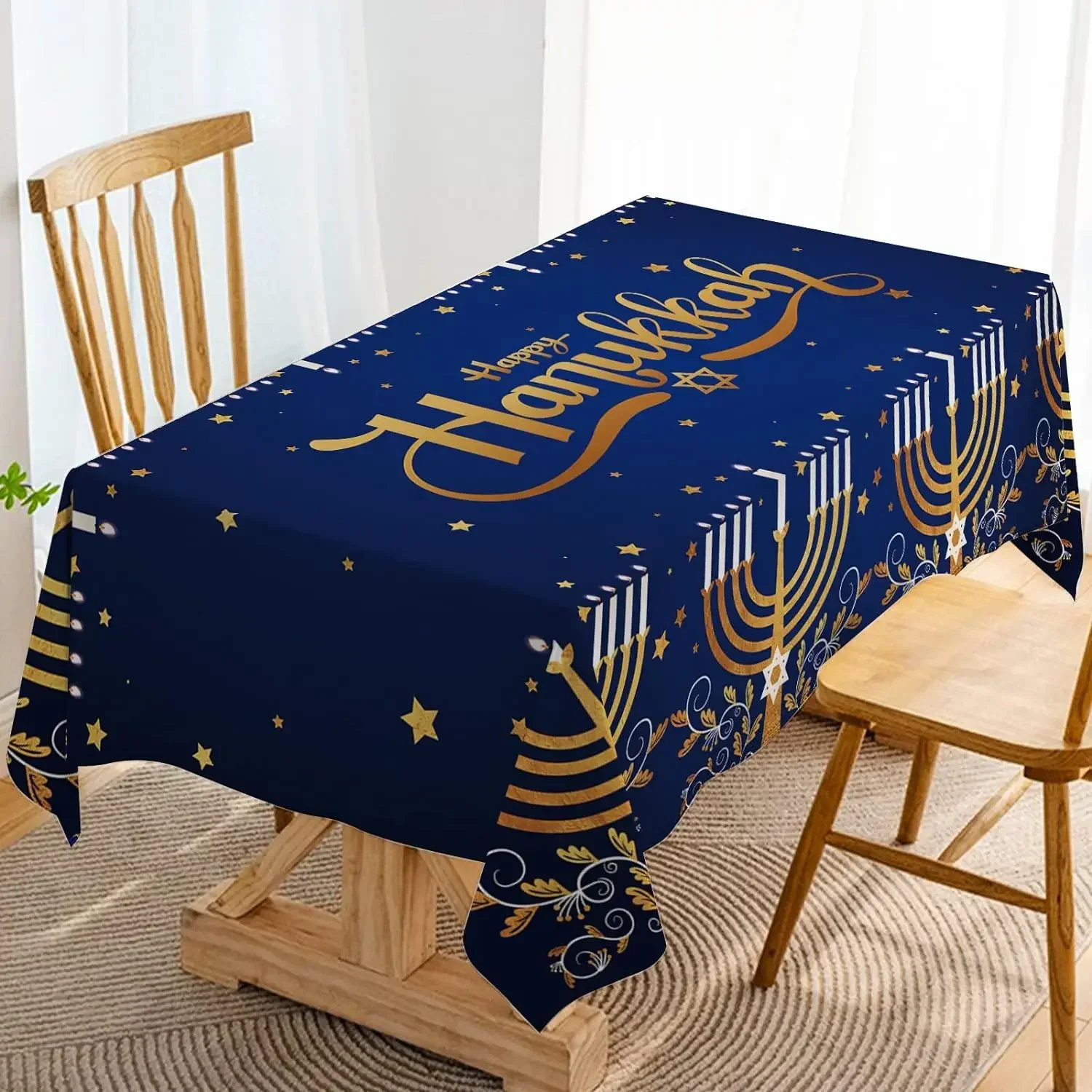 Hanukkah Tablecloth for Table Jewish Chanukah Menorah Hebrew Festival of Lights Party Tablecloth Decoration Kitchen Table Cover