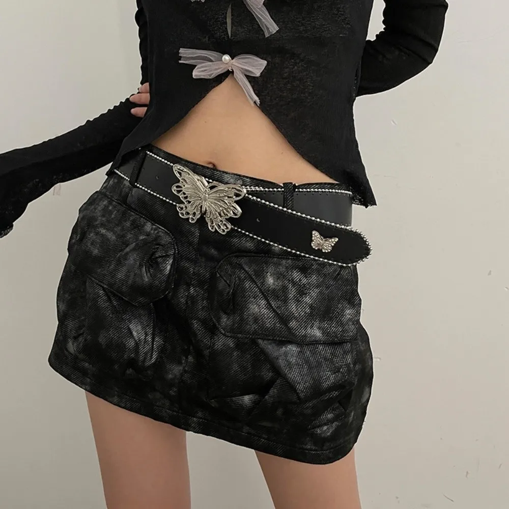 New PU Women's Belt Butterfly Buckle Adjustable Length Decorative Belt Versatile Y2K Style Waistwear Women's Daily Outfits